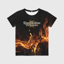 Детская футболка 3D Kingdom Come Deliverance 2 лого и огонь