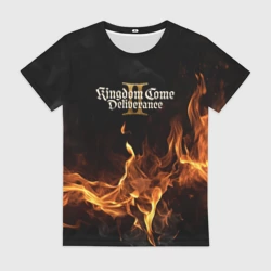 Женская футболка 3D Kingdom Come Deliverance 2 лого и огонь