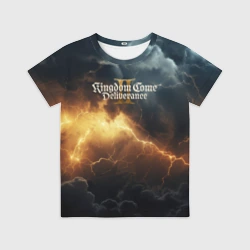 Детская футболка 3D Kingdom Come Deliverance 2 лого на черном небе