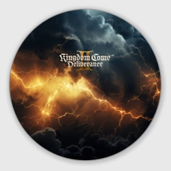 Круглый коврик для мышки Kingdom Come Deliverance 2 лого на черном небе