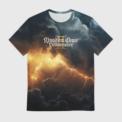 Мужская футболка 3D Kingdom Come Deliverance 2 лого на черном небе