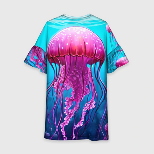 Детское платье 3D с принтом Розовая медуза, вид сзади #1