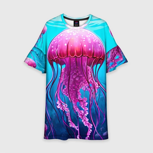 Детское платье 3D с принтом Розовая медуза, вид спереди #2