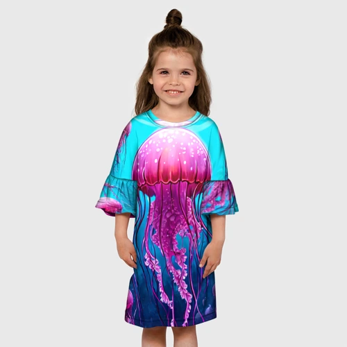 Детское платье 3D с принтом Розовая медуза, вид сбоку #3