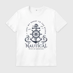 Мужская футболка хлопок Морская эмблема с якорем и штурвалом