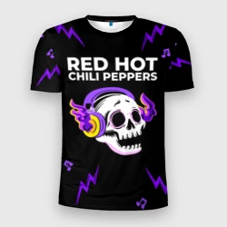 Мужская футболка 3D Slim Red Hot Chili Peppers неоновый череп