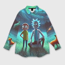 Мужская рубашка oversize 3D Рик и Морти на поляне - нейроарт