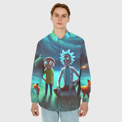 Мужская рубашка oversize 3D Рик и Морти на поляне - нейроарт - фото 2