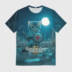 Мужская футболка 3D Kingdom Come Deliverance 2 котик рыцарь