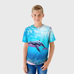 Детская футболка 3D Кит на розовых скалах - фото 2