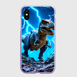 Чехол для iPhone XS Max матовый Тираннозавр и молния