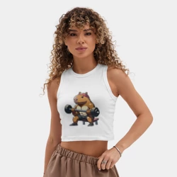 Женская укороченная майка-топ хлопок Капибара жим  - фото 2