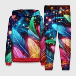 Женский костюм с толстовкой 3D Яркие красочные неоновые перья
