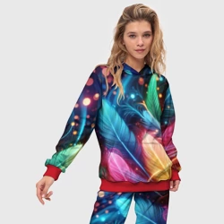 Женский костюм с толстовкой 3D Яркие красочные неоновые перья - фото 2