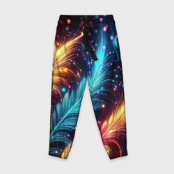 Детские брюки 3D Неоновые разноцветные перья