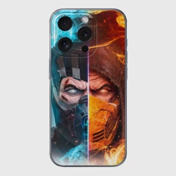 Чехол для iPhone 15 Pro силиконовый с защитой камеры Mortal Kombat - Саб-зиро и Скорпион