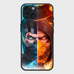 Чехол силиконовый для Apple iPhone 15 матовый Mortal Kombat - Саб-зиро и Скорпион