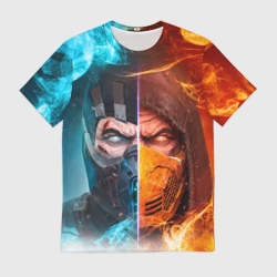 Мужская футболка 3D Mortal Kombat - Саб-зиро и Скорпион