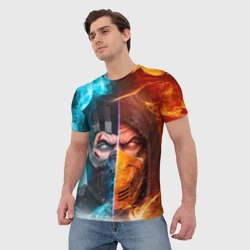 Мужская футболка 3D Mortal Kombat - Саб-зиро и Скорпион - фото 2