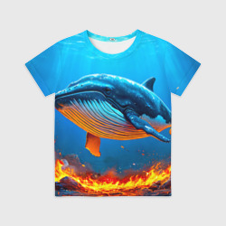 Детская футболка 3D Кит и подводный огонь