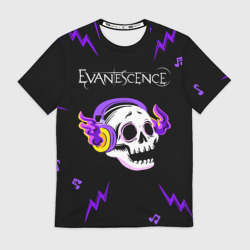 Мужская футболка 3D Evanescence неоновый череп