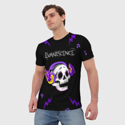 Мужская футболка 3D Evanescence неоновый череп - фото 2