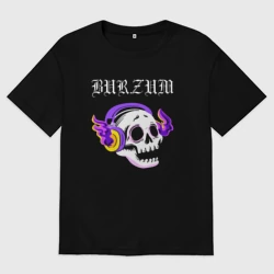 Женская футболка хлопок Oversize Burzum - неоновый череп