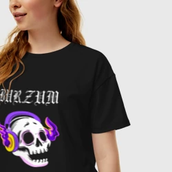 Женская футболка хлопок Oversize Burzum - неоновый череп - фото 2