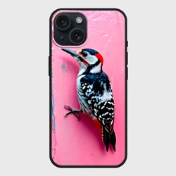 Чехол силиконовый для Apple iPhone 15 матовый Дятел на розовой стене