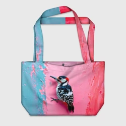 Пляжная сумка 3D Дятел на розовой стене
