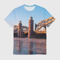 Мужская футболка 3D Большеохтинский мост в Санкт-Петербурге