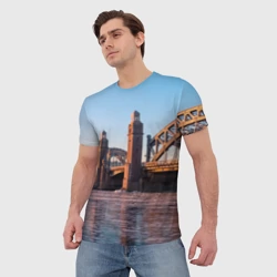 Мужская футболка 3D Большеохтинский мост в Санкт-Петербурге - фото 2