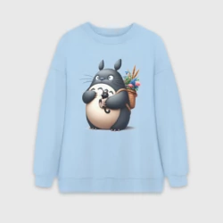 Женский свитшот oversize без начеса хлопок Totoro and black cat - anime
