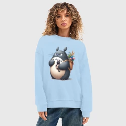 Женский свитшот oversize без начеса хлопок Totoro and black cat - anime - фото 2