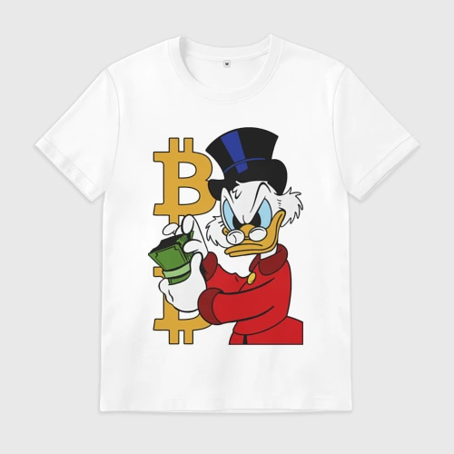 Мужская футболка хлопок с принтом Duck tales - Scrooge bitcoin, вид спереди #2
