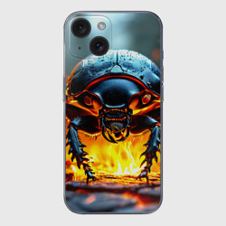 Чехол для iPhone 15 силиконовый с защитой камеры Жук в огне