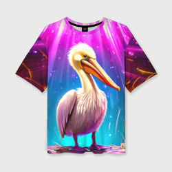 Женская футболка oversize 3D Пеликан в сиянии лучей