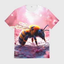 Мужская футболка 3D Пчела на розовом