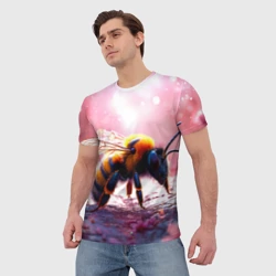 Мужская футболка 3D Пчела на розовом - фото 2