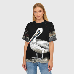 Женская футболка oversize 3D Пеликан на черном - фото 2