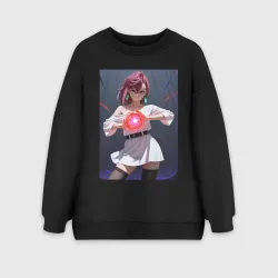 Женский свитшот oversize без начеса хлопок Дандадан Момо фаербол 