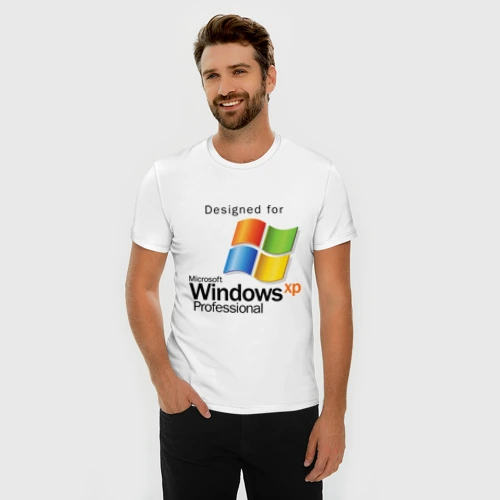 Мужская футболка хлопок Slim с принтом Предназначен для windows xp, фото на моделе #1
