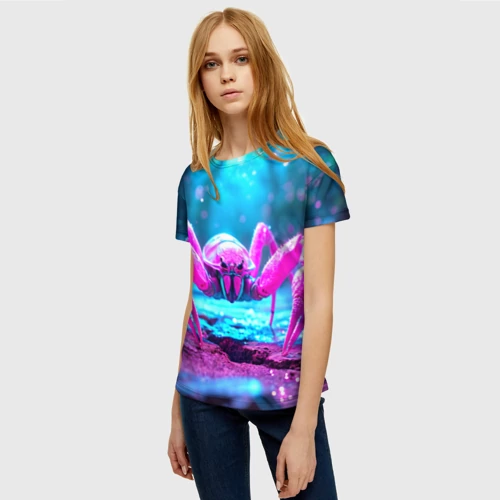 Женская футболка 3D с принтом Розовый скорпион, фото на моделе #1