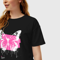 Женская футболка хлопок Oversize Emo butterfly with splashes of paint - фото 2