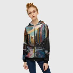 Женская толстовка 3D на молнии Улица в стиле экспрессионизм - фото 2