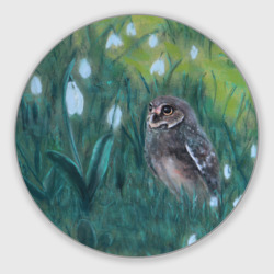 Круглый коврик для мышки Сова среди подснежников