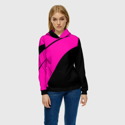 Женская толстовка 3D Розовый с чёрным двуцветный с полосой - фото 2