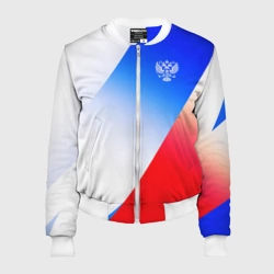 Женский бомбер 3D Герб России на фоне цветов флага градиент