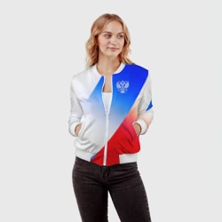 Женский бомбер 3D Герб России на фоне цветов флага градиент - фото 2
