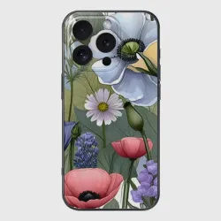 Чехол для iPhone 16 Pro силиконовый с защитой камеры Полянка с цветами